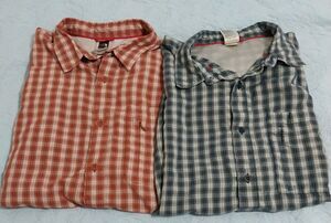 The North Face Button Down Fishing Shirts x2 Pocket RN61661 Orange Blue Plaid XL